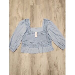 NWT American Eagle‎ Lt. Blue Crop Top Boho Crinkle Crochet & Smocking Size Large